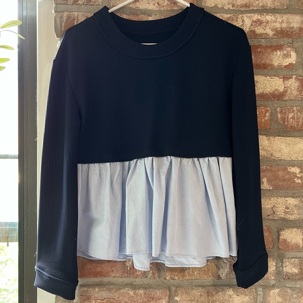 Navy and Light Blue Long Sleeve Top